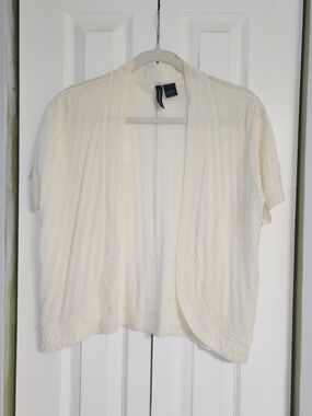 Jason Maxwell Cream Open-Front Short Sleeve Cardigan Crochet